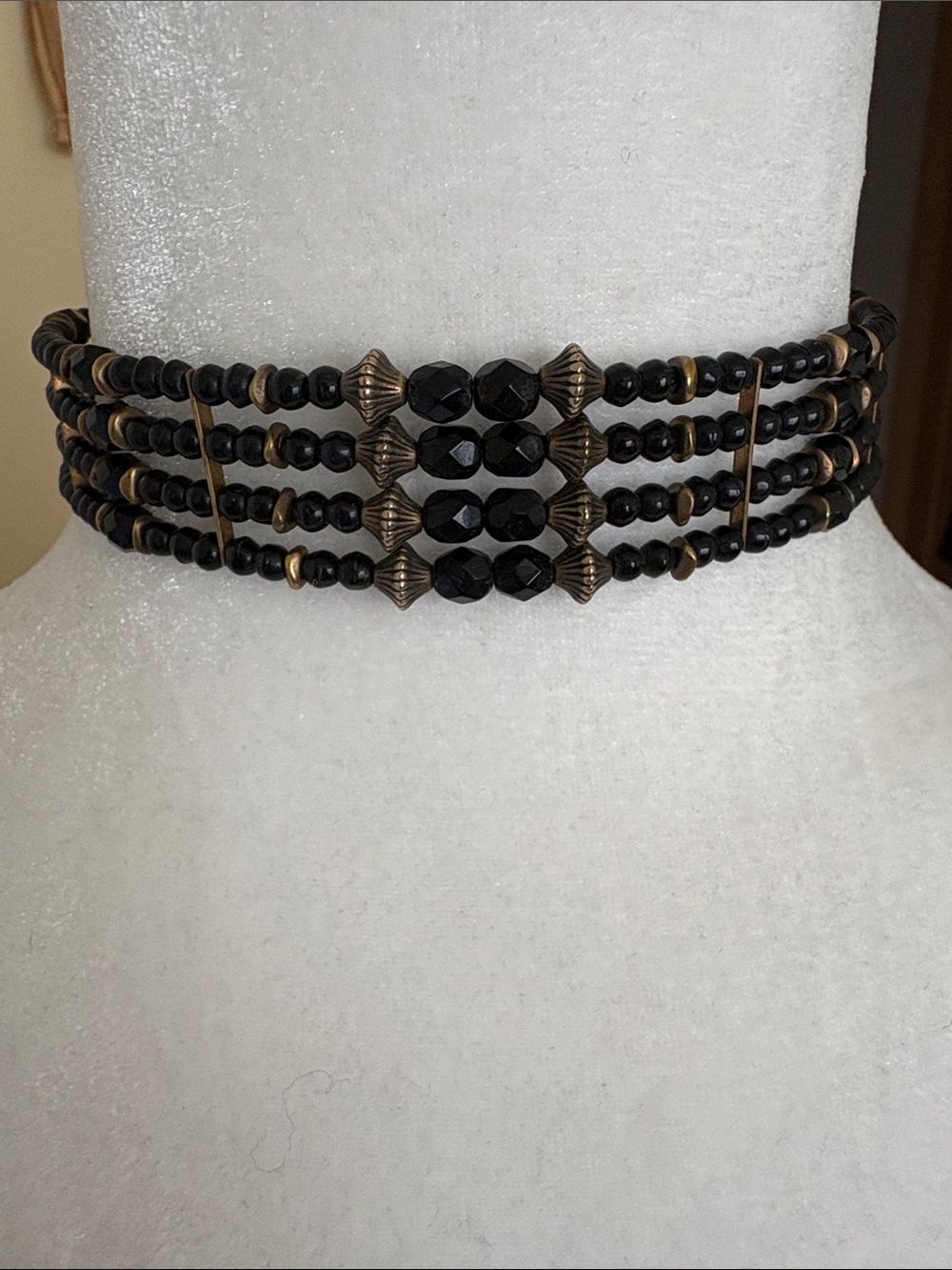 Black Beaded Multi-Row Choker Necklace